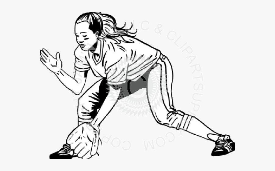 Black And White Catcher Clipart Softball - Line Drawings Of Softball, Transparent Clipart