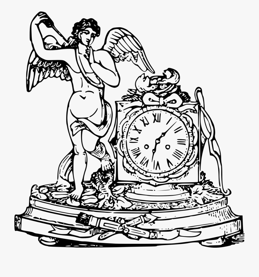 Angel With A Clock - Drawing, Transparent Clipart