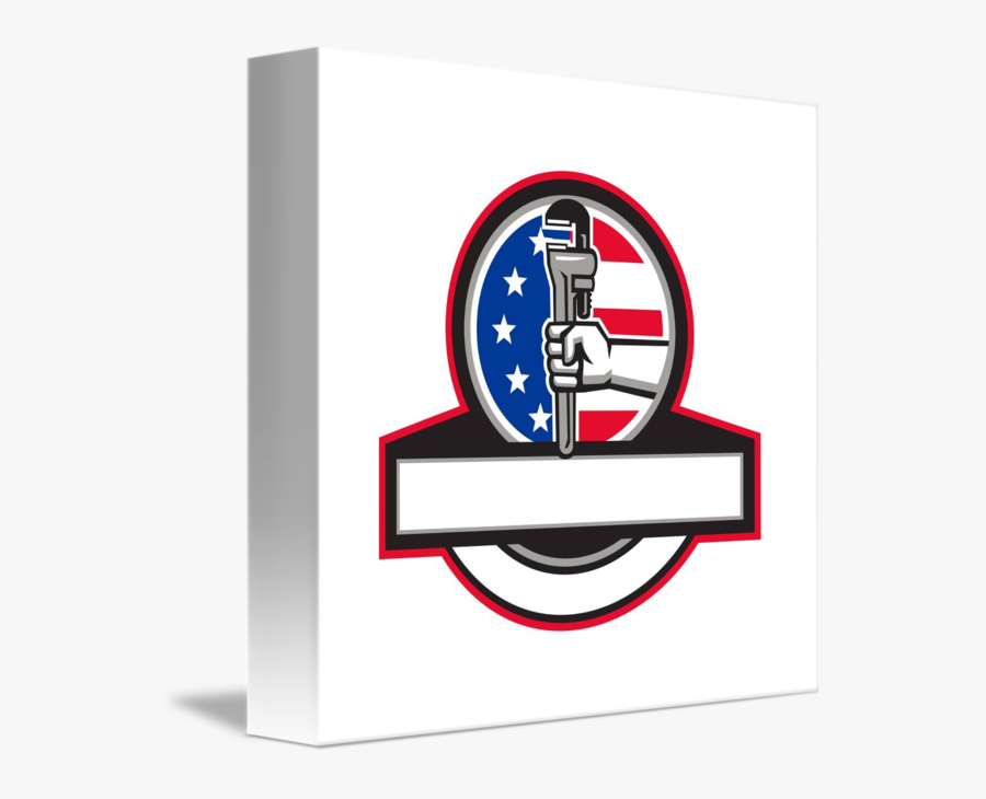 Plumber Hand Holding Pipe Wrench Flag Circle Banne - Pipe Wrench, Transparent Clipart