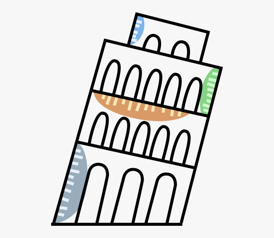 Vector Illustration Of Leaning Tower Of Pisa Campanile, Transparent Clipart