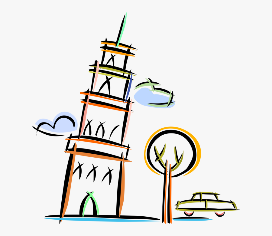 Vector Illustration Of Leaning Tower Of Pisa Campanile - Turmbau Clipart, Transparent Clipart
