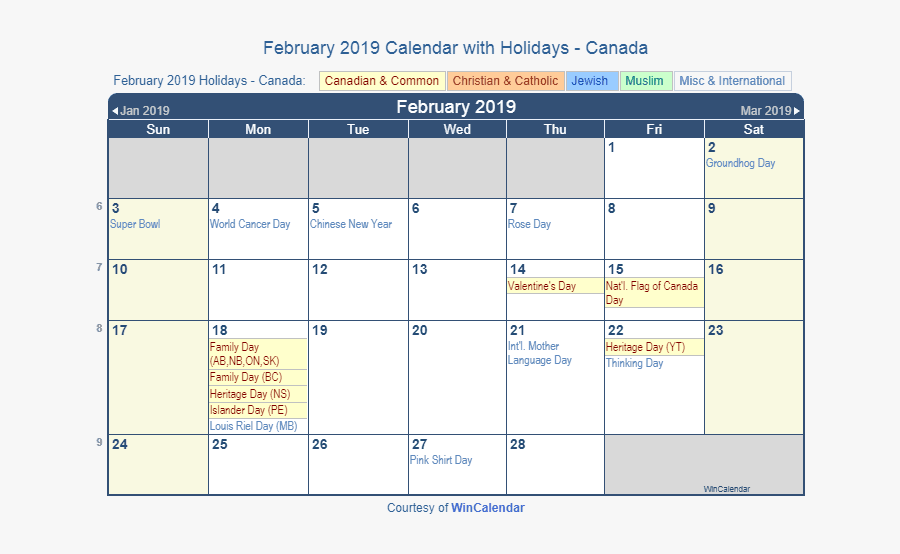 February 2019 Calendar Holidays Canada - October 2019 Calendar With Holidays Canada, Transparent Clipart