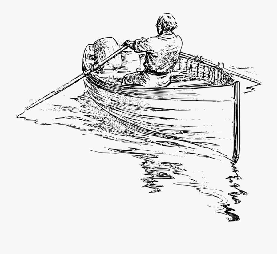 Line Art,watercraft,art - Rowing A Boat Drawing, Transparent Clipart