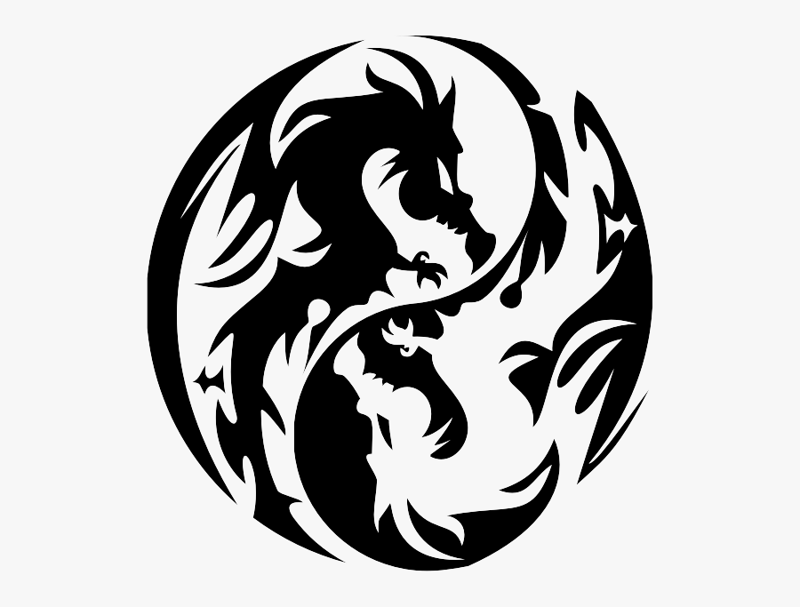 Transparent Cute Dragon Clipart Black And White - Yin Yang Symbol Dragon, Transparent Clipart