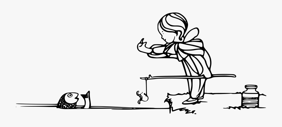 Girl Fishing Black And White, Transparent Clipart