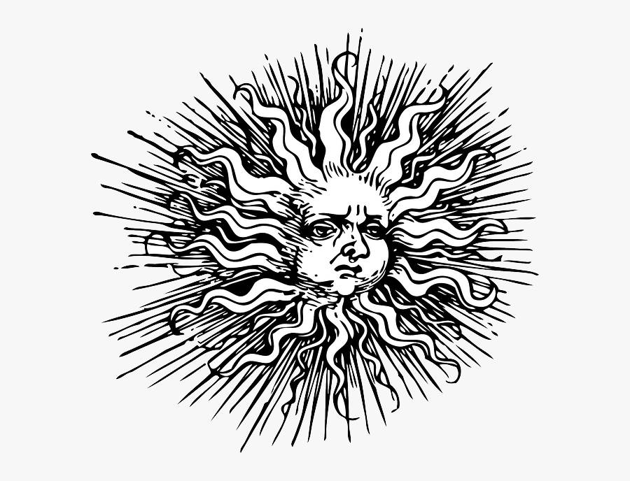 Old, Black, Outline, Moon, Face, Human, Sun, White - Vintage Clip Art Sun, Transparent Clipart