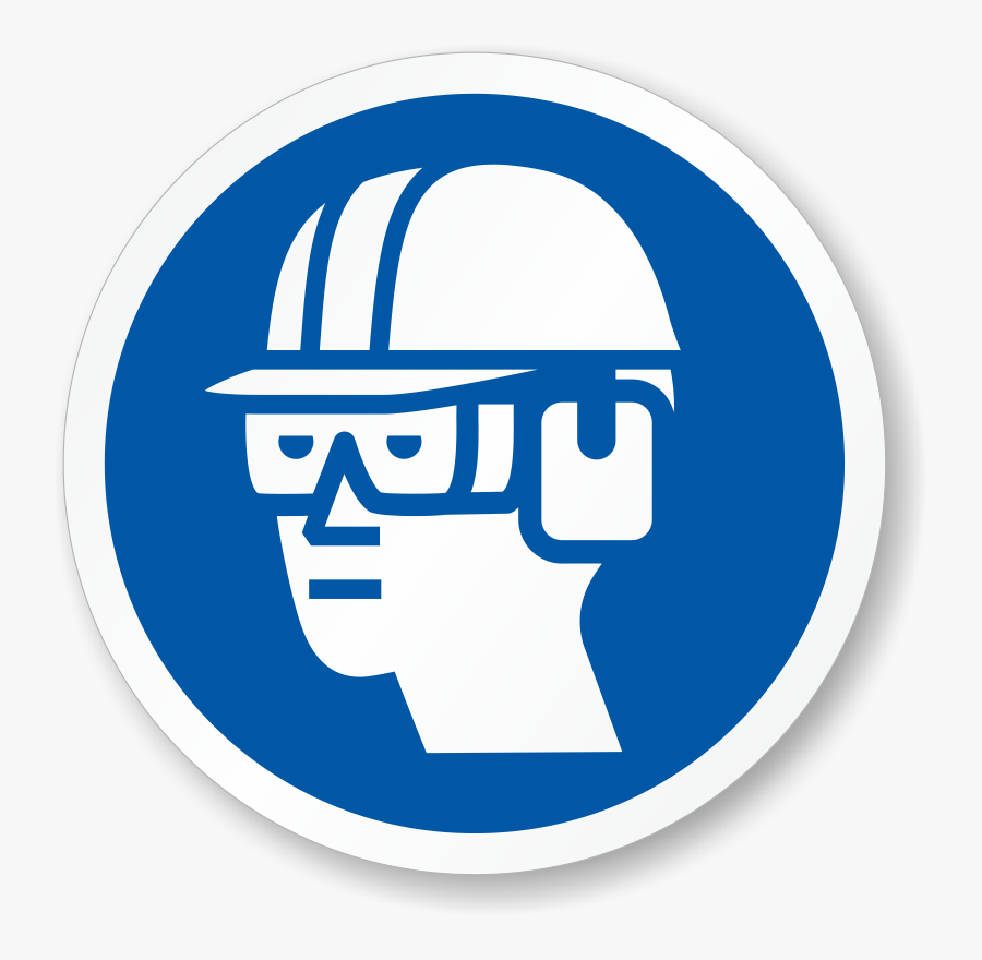 Hard Hat, Goggles, Ear Muffs Iso Mandatory Label - Safety Signs And Symbols In Welding, Transparent Clipart