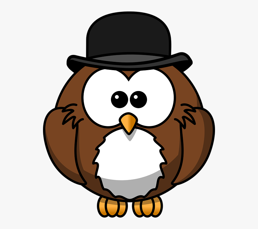 Owl, Animal, Bird, Bowler, Chaplin, Derby, Funny, Hat - Owl With Hat Cartoon, Transparent Clipart