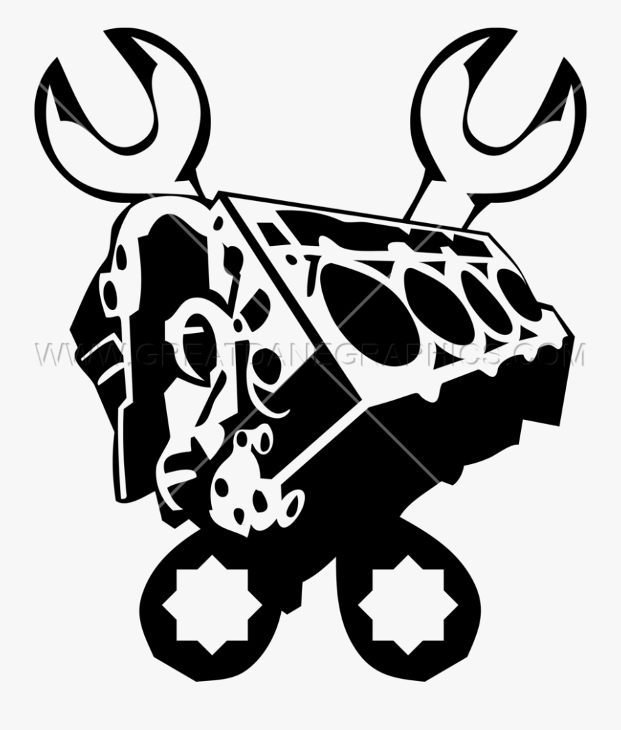 Engine With Wrenches - Clip Art Mechanic Clipart Black And White, Transparent Clipart