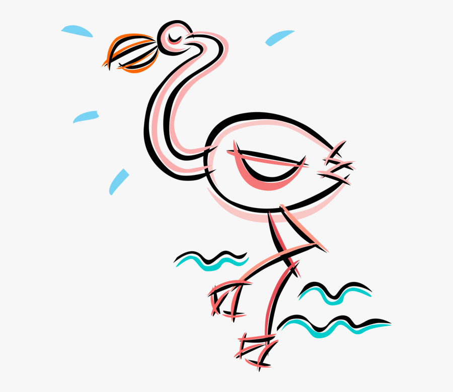Vector Illustration Of Pink Flamingo Wading Bird Stands, Transparent Clipart