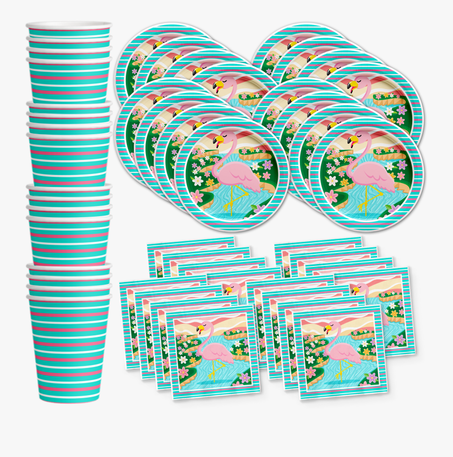 Pink Flamingo Birthday Party Tableware Kit For 16 Guests, Transparent Clipart