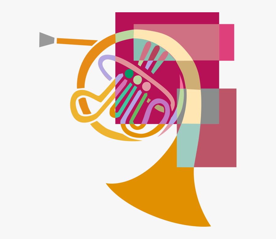 Vector Illustration Of French Horn Brass Musical Instrument - Graphic Design, Transparent Clipart