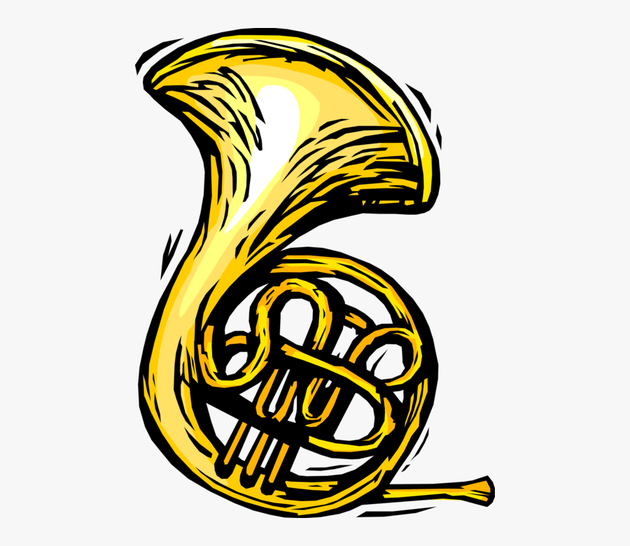 Vector Illustration Of French Horn Brass Musical Instrument - French Horn Clipart Transparency, Transparent Clipart