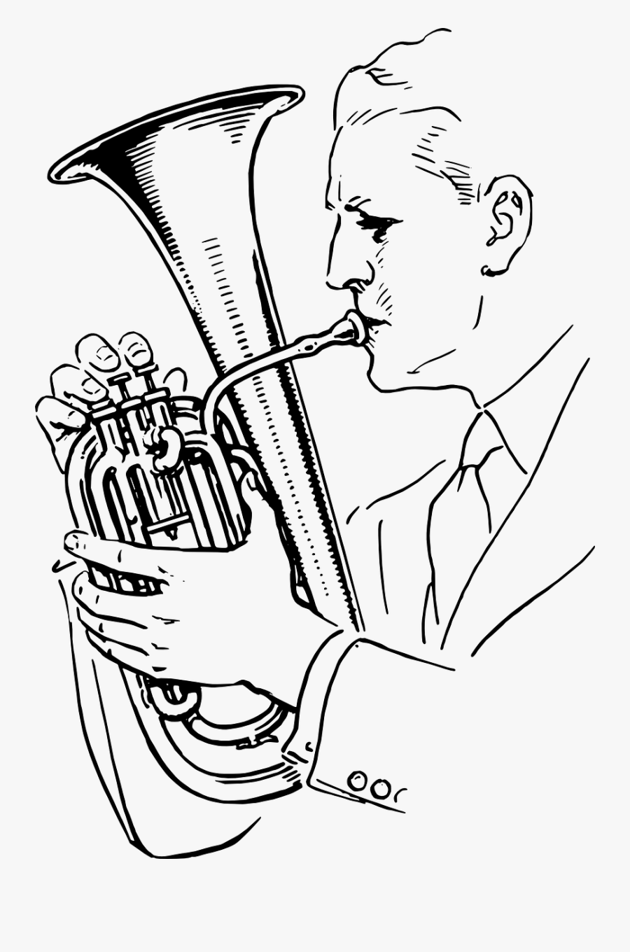 Man Playing Alto Horn - Playing Tuba Clipart Black And White, Transparent Clipart
