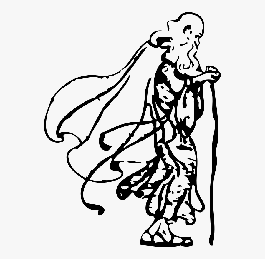 Father Time Black White Line Art 555px - Illustration, Transparent Clipart