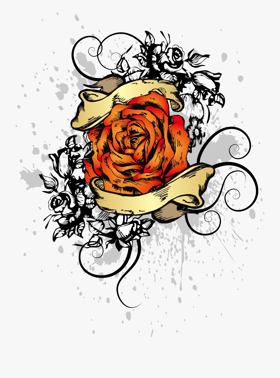 T Shirt Tattoo Flash Heart Shaped Sleeve Download Free - Orange Rose Flash Tattoo, Transparent Clipart