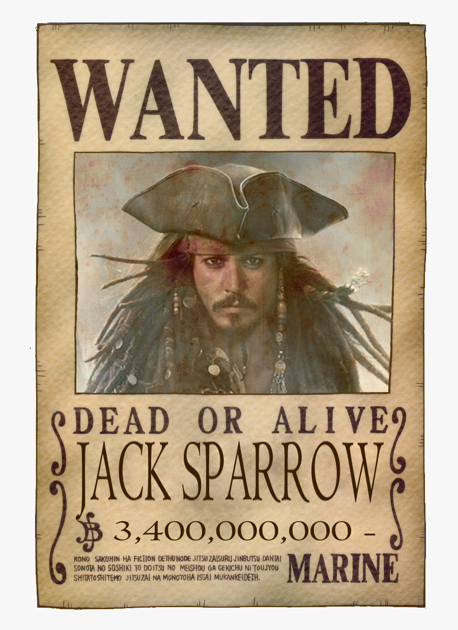 Clip Art Element Wanted Poster - Captain Jack Sparrow Wanted Poster, Transparent Clipart