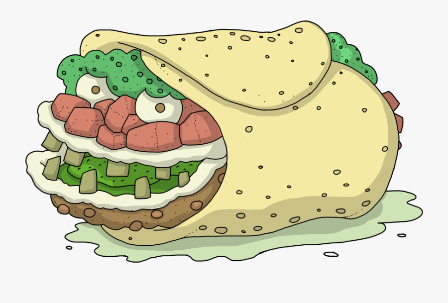 Black And White Library Burrito Clipart Fast Food - Cartoon, Transparent Clipart