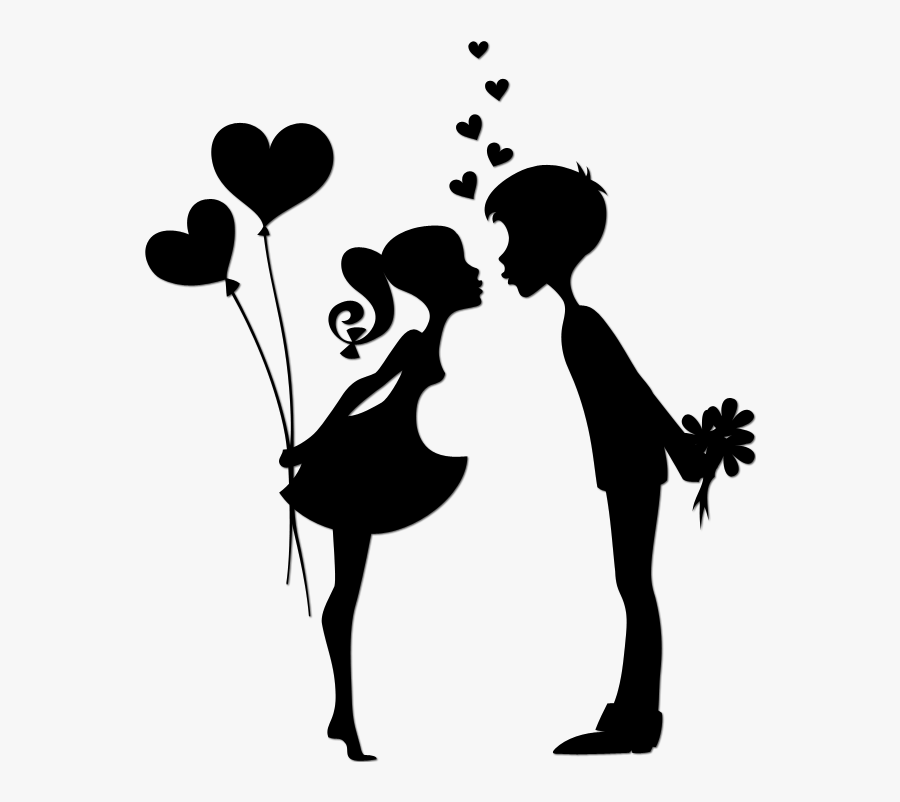 Silhouette Of Two People With Red Hearts Tattoo, Silhouettes - Young Love On Valentines Day, Transparent Clipart