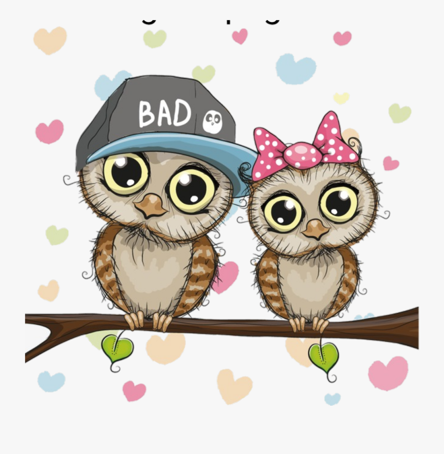 #owls #owl #couples #couple #love #hearts #heart - Cute Couple Cartoon Animals, Transparent Clipart