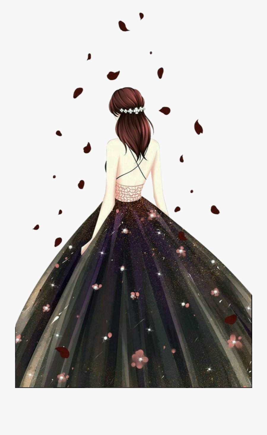 Girl With Gown Drawing, Transparent Clipart