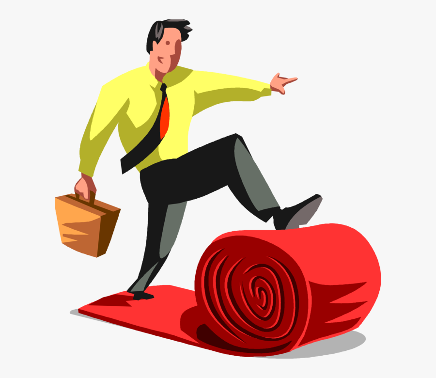 Vector Illustration Of Businessman Rolls Out Red Carpet, Transparent Clipart