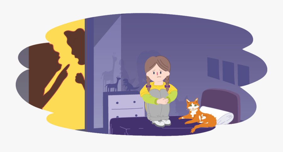 Child In The Dark Listening To Parents Yelling - Cartoon, Transparent Clipart