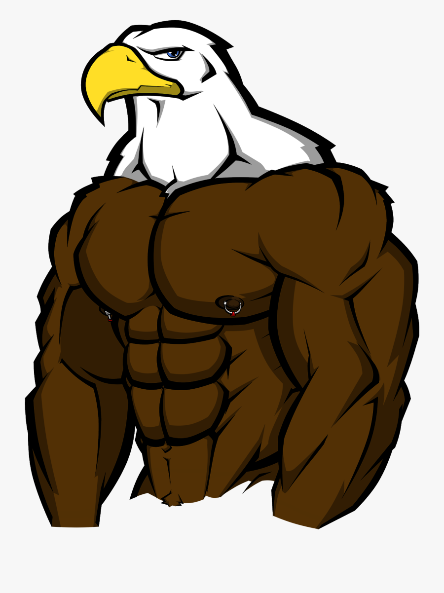 Muscle Bird Of Prey - Cartoon Eagle With Muscles, Transparent Clipart