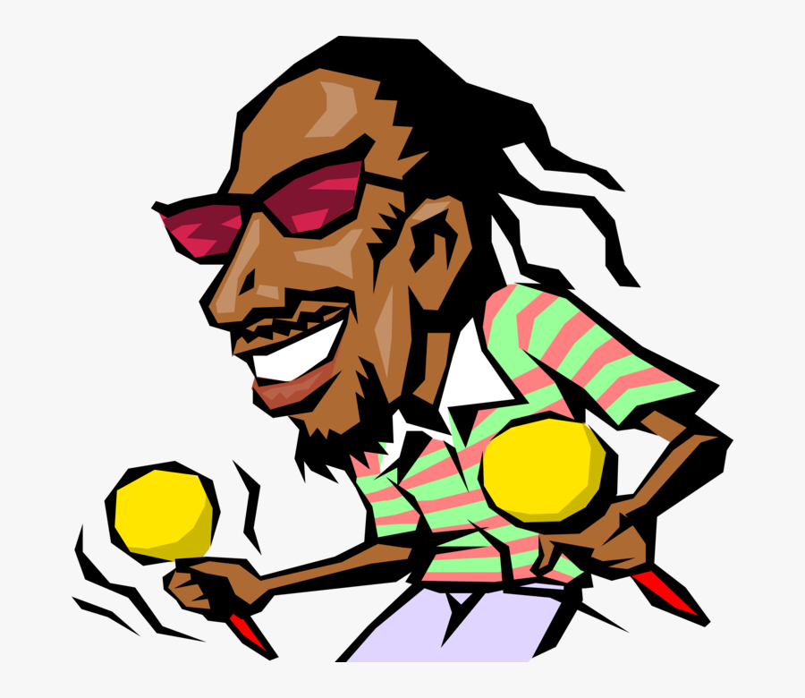 Vector Illustration Of Caribbean Musician With Maracas - Funny Black Cartoon Character With Dreads, Transparent Clipart