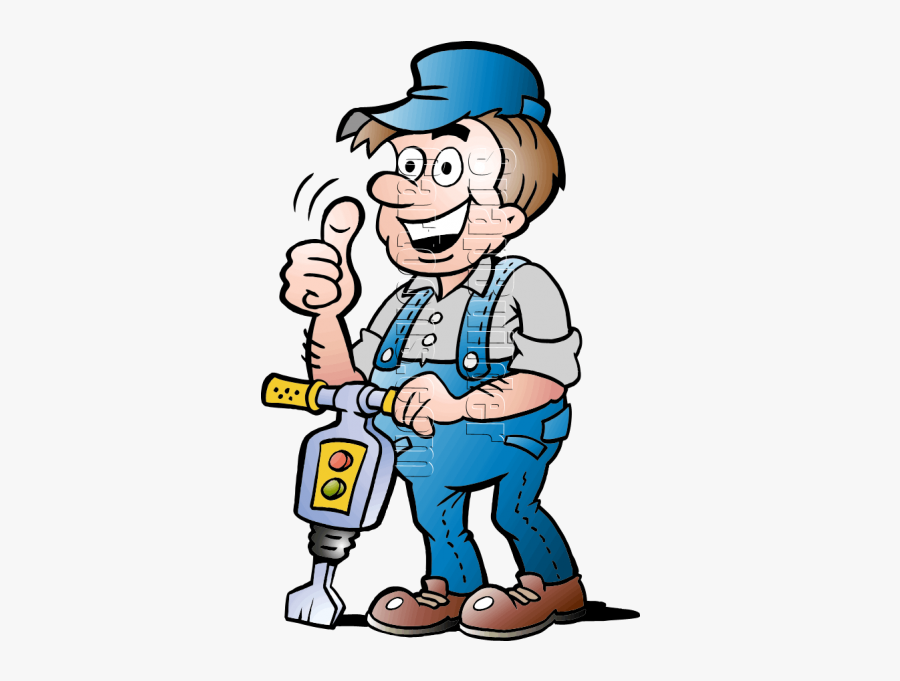 Construction Worker With Jack Hammer - Construction Worker Jackhammer Cartoon, Transparent Clipart