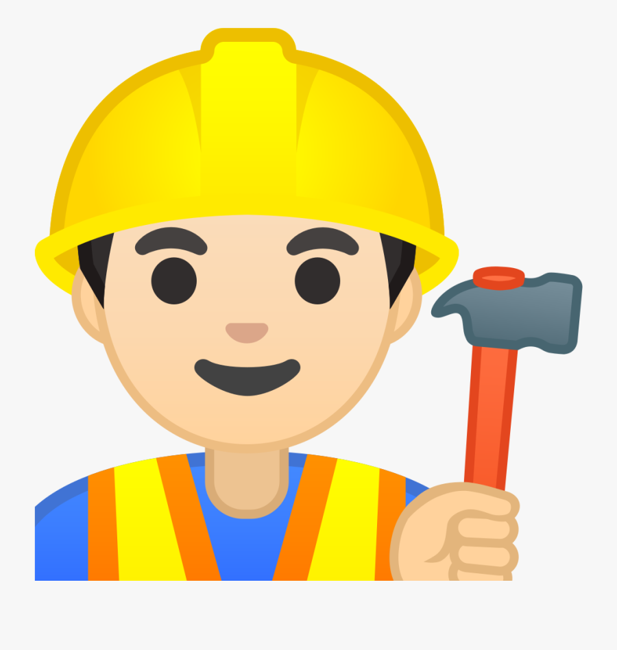 Man Construction Worker Light Skin Tone Icon - Worker Emoji Png, Transparent Clipart