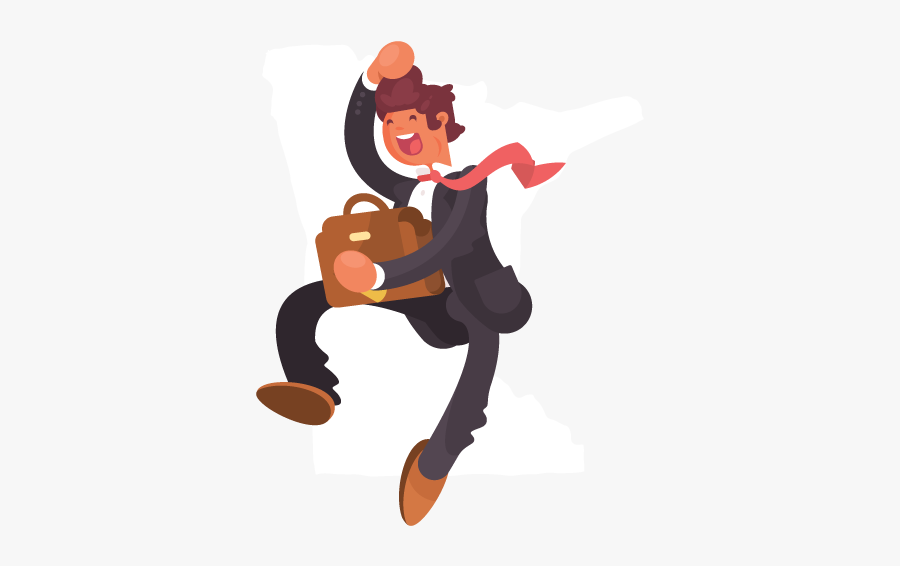 A Jumping Businessman In Front Of An Outline Of Minnesota - Business, Transparent Clipart