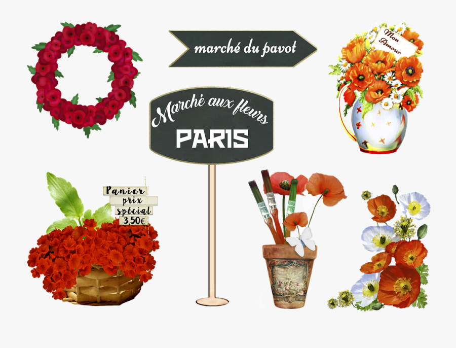 French Flower Market, Poppy, Marche Aux Fleurs, Transparent Clipart