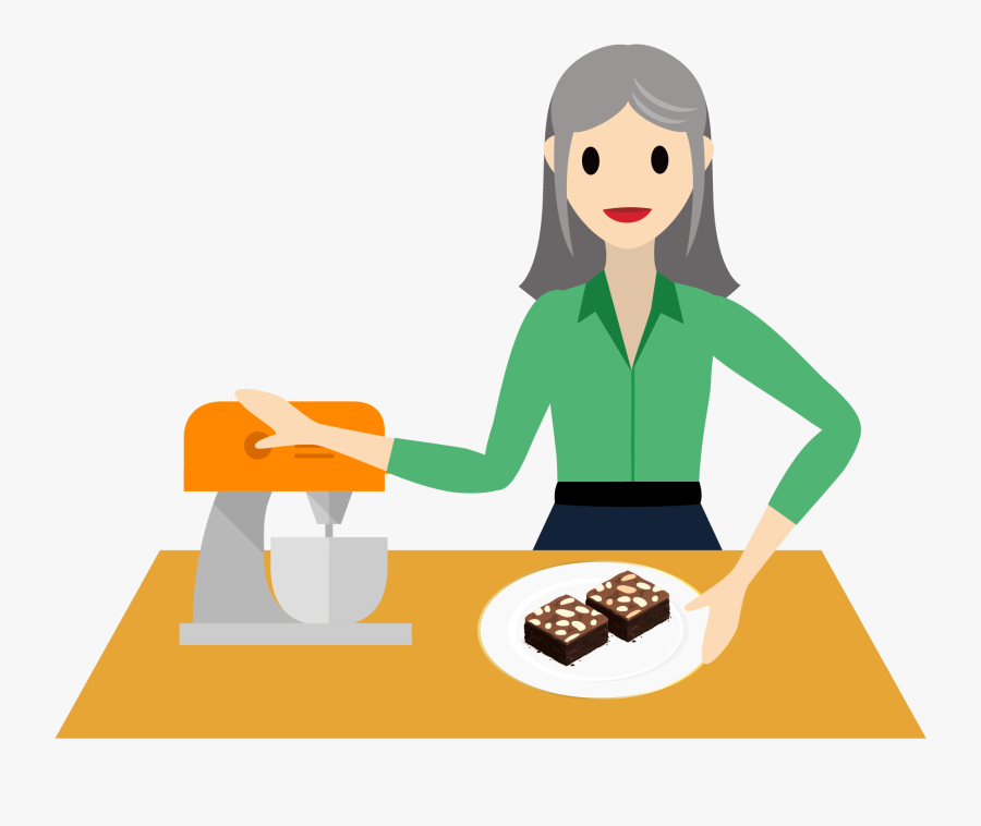 A Woman Standing At A Counter With An Electric Mixer, - Cartoon, Transparent Clipart