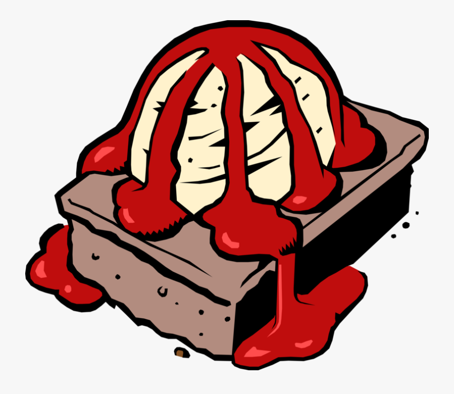 Vector Illustration Of Sweet Chocolate Dessert Brownie - Vanilla Ice Cream With Strawberry Sauce Clipart, Transparent Clipart