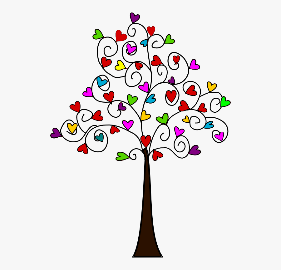 Tree Of Multicoloured Heartshaped Leaves - Heart Tree Drawing Easy, Transparent Clipart