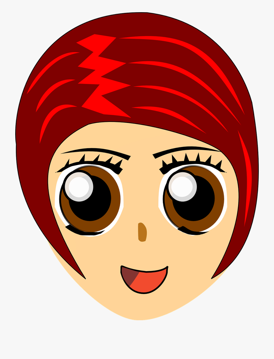 Girl, Woman, Head, Red, Hair, Eyes, Smile, Crazy - Girl With Short Red Hair Cartoon, Transparent Clipart