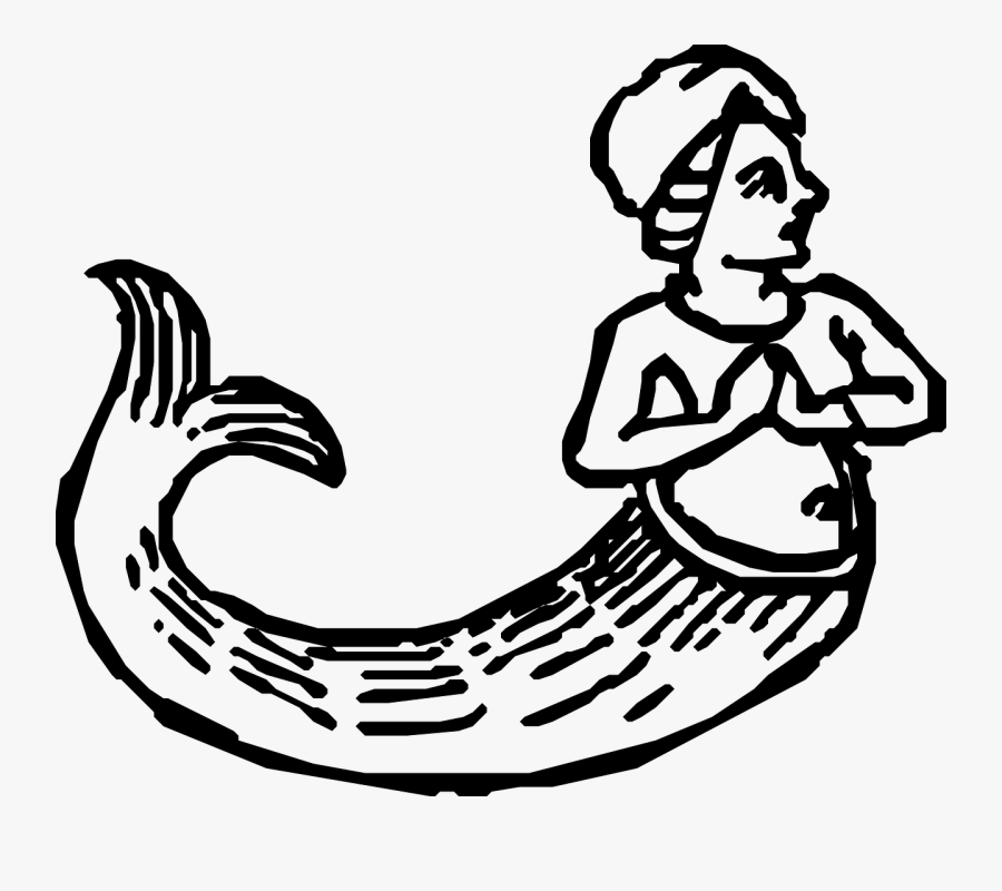 Mermaid Female Black And White Free Picture - Mermaid Clipart Black And White Png, Transparent Clipart