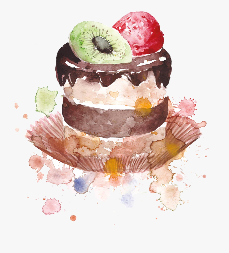 Clipart Black And White Stock Birthday Cake Macaron - Watercolour Cake Png, Transparent Clipart