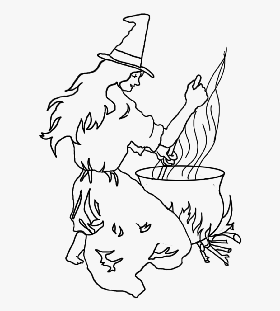 Halloween Witch With Cauldron - Cauldron Halloween Color Pages, Transparent Clipart