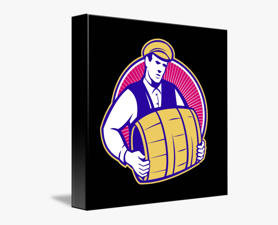Bartender Carrying Beer Keg Retro Round Ornament - Illustration, Transparent Clipart