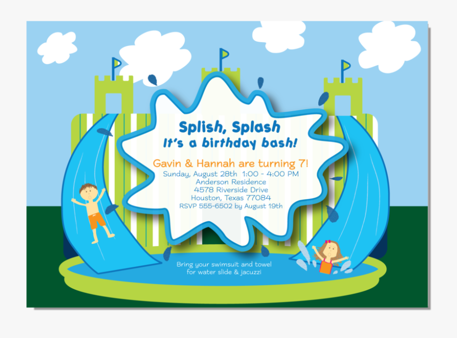 Splash Clipart Water Slide - Splish Splash Invitations, Transparent Clipart