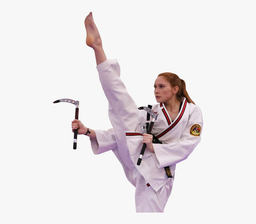 Woman Kicking Over Her Head - Taekwondo, Transparent Clipart