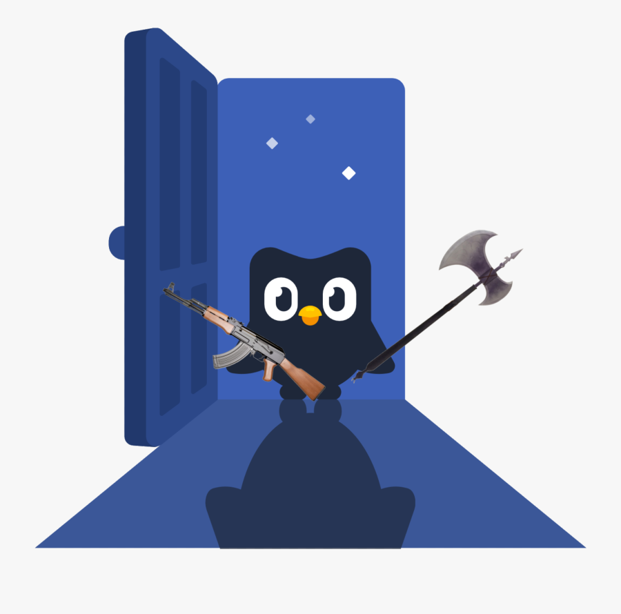 #evil #duolingo #ak-47 #axe #door #nighttime # Scary - Duolingo Is Watching You, Transparent Clipart