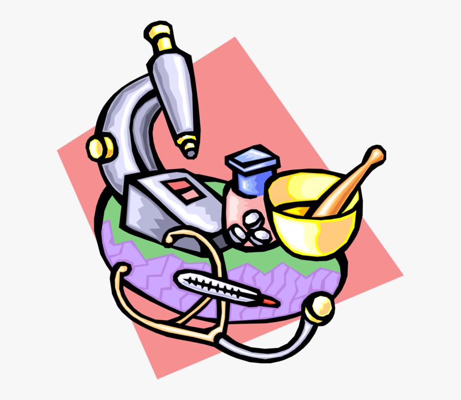Vector Illustration Of Medical Research Microscope, - Clip Art Pharmacy, Transparent Clipart