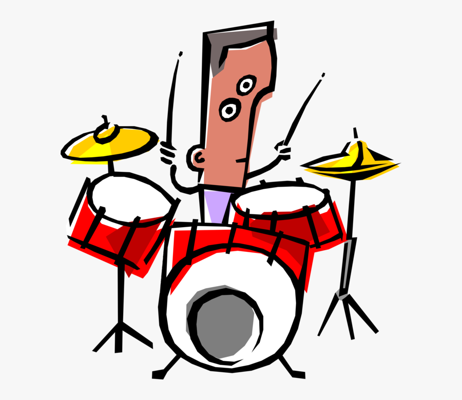 Vector Illustration Of Jazz Drummer Musician With Drum - Drums, Transparent Clipart