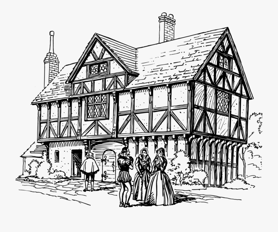 Building,line Art,estate - Line Art Medieval House, Transparent Clipart