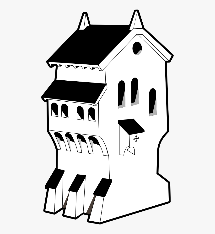 Medieval Building Black White Line Art 555px - Line Art, Transparent Clipart