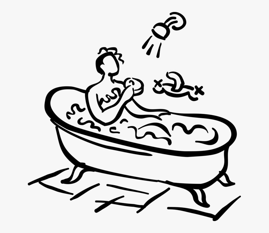 Vector Illustration Of Taking Bubble Bath In Bathroom - Frau In Badewanne Clipart, Transparent Clipart