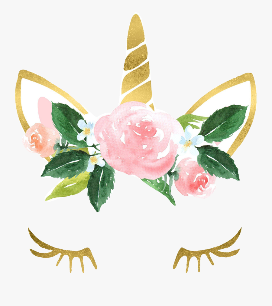 #unicorn #golden #flowers #unicornhead #unicornmagic - Unicorn Flowers Watercolor, Transparent Clipart